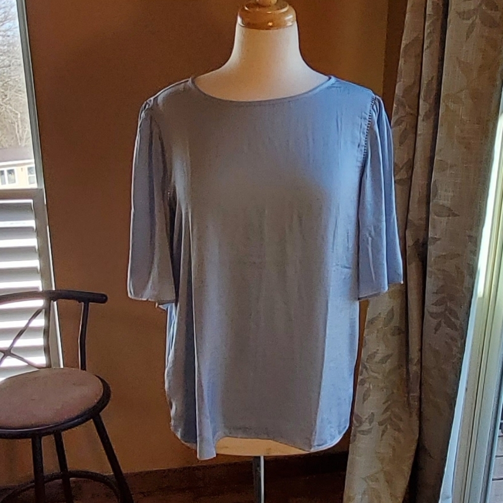 Ann Taylor Factory Light Blue Short Sleeve Blouse